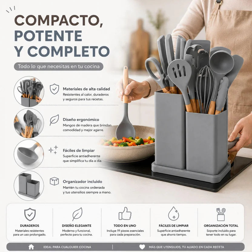 Set Utensilios de Cocina X19 Piezas en Silicona
