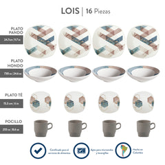 Vajilla Corona Lois de 4 Puestos (16 Piezas)