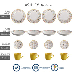 Vajilla Corona Ashley de 4 Puestos,  16 piezas